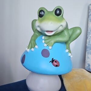 Frog on Blue Mushroom Figurine